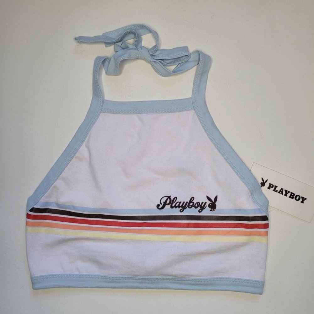 COPY - PLAYBOY Halter Crop Top Open Back Size Small